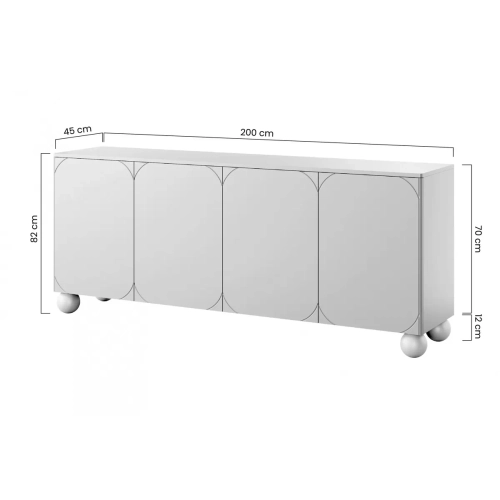 Komoda Sonatia II 200 cm czterodrzwiowa na nogach kulach - burgund